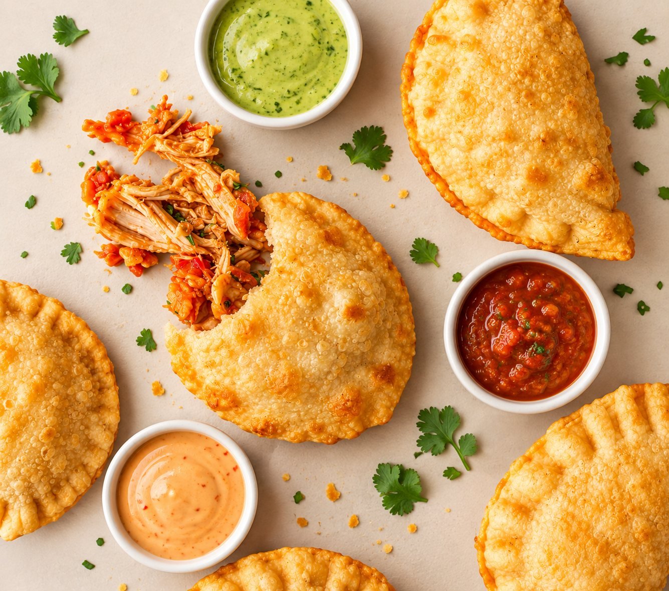 Pastelitos fritos Pa Tu Coro con salsas